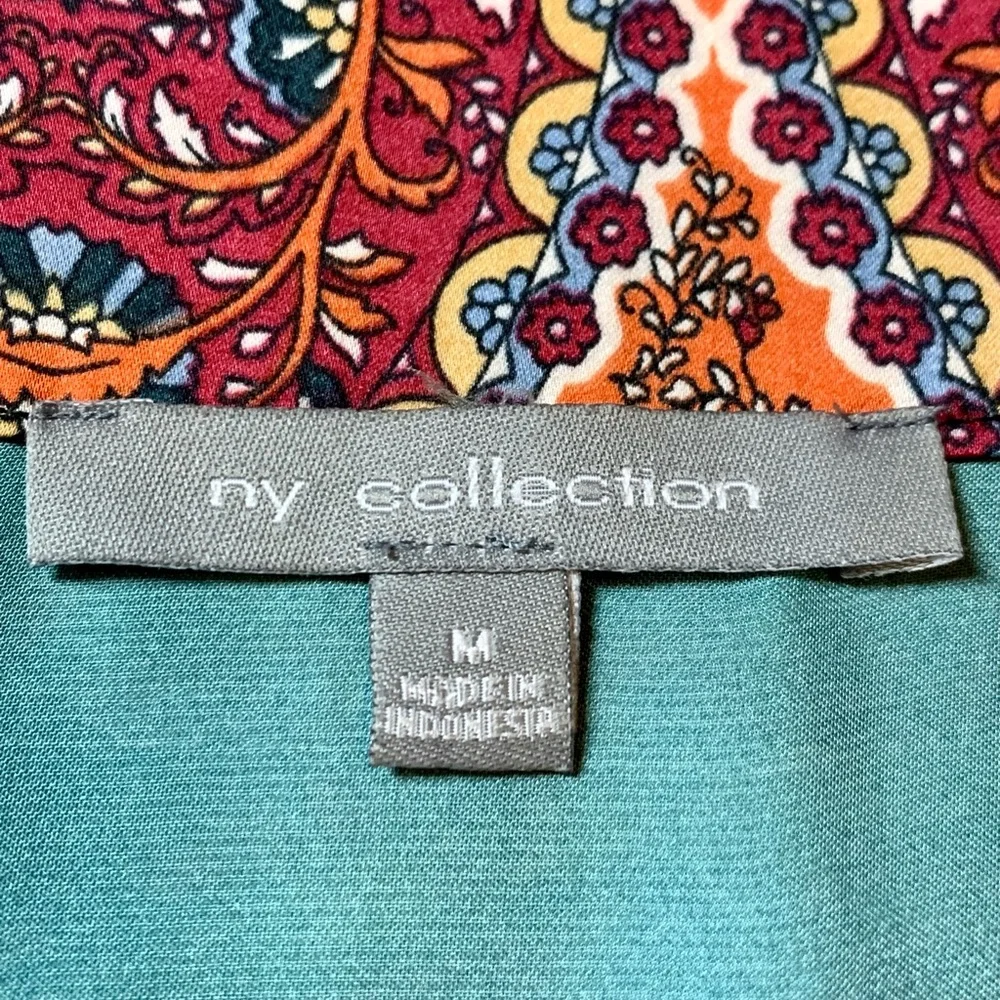 NY Collection Bohemian Boho Satin Blouse Shirt Medium - Picture 8 of 9